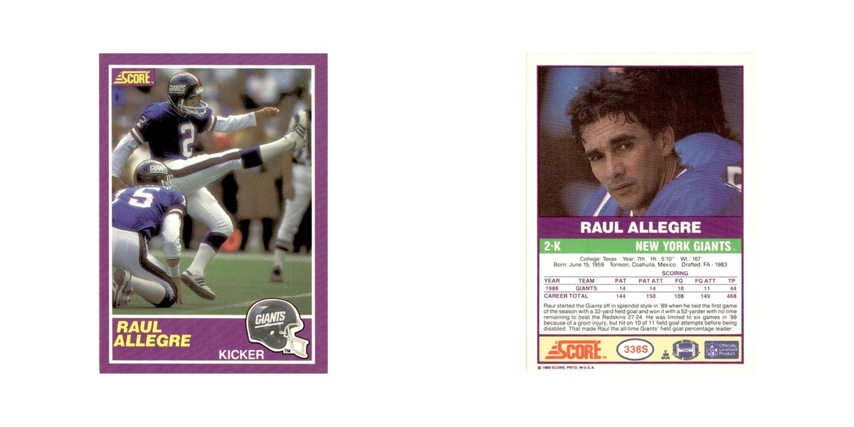 1989 Score Supplemental Raul Allegre Giants #338S