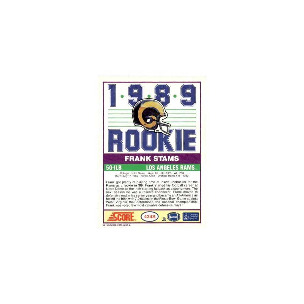 1989 Score Supplemental Frank Stams RC Rams #434S