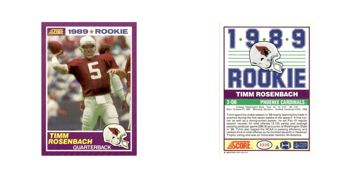 1989 Score Supplemental Timm Rosenbach RC Phoenix Cardinals #433S
