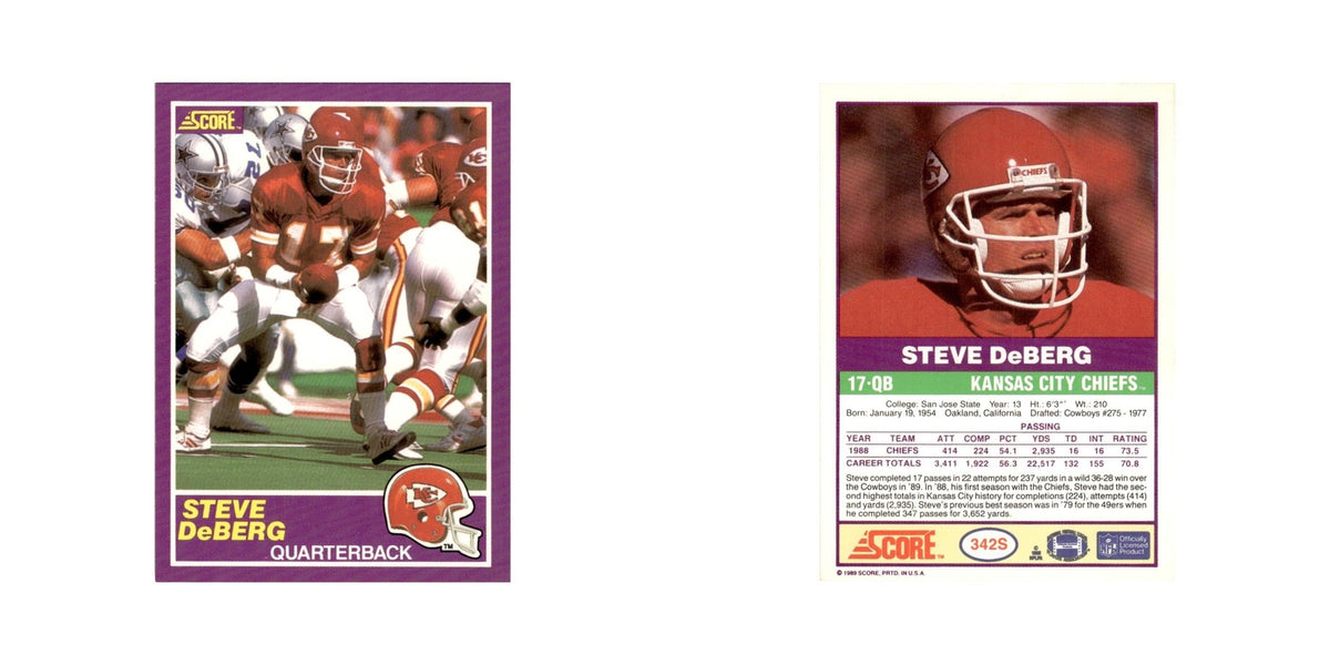 1989 Score Supplemental Steve DeBerg Chiefs #342S