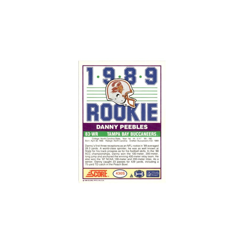 1989 Score Supplemental Danny Peebles RC Buccaneers #430S