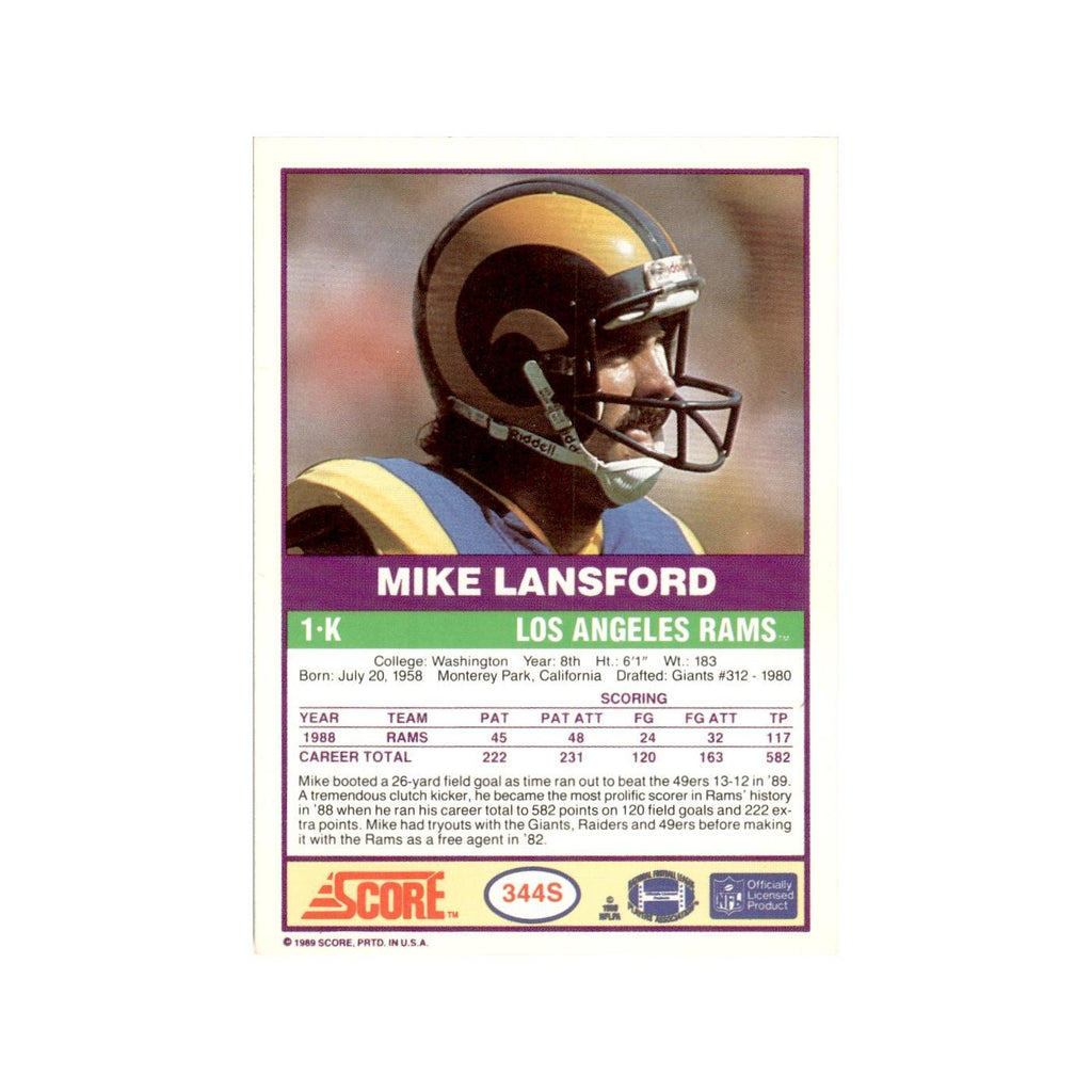 1989 Score Supplemental Mike Lansford Rams #344S