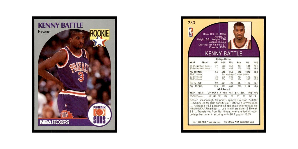 1990 NBA Hoops Kenny Battle RC Basketball Cards #233