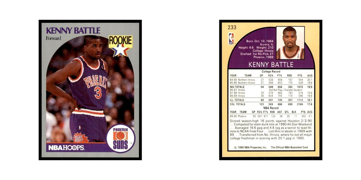 1990 NBA Hoops Kenny Battle RC Basketball Cards #233
