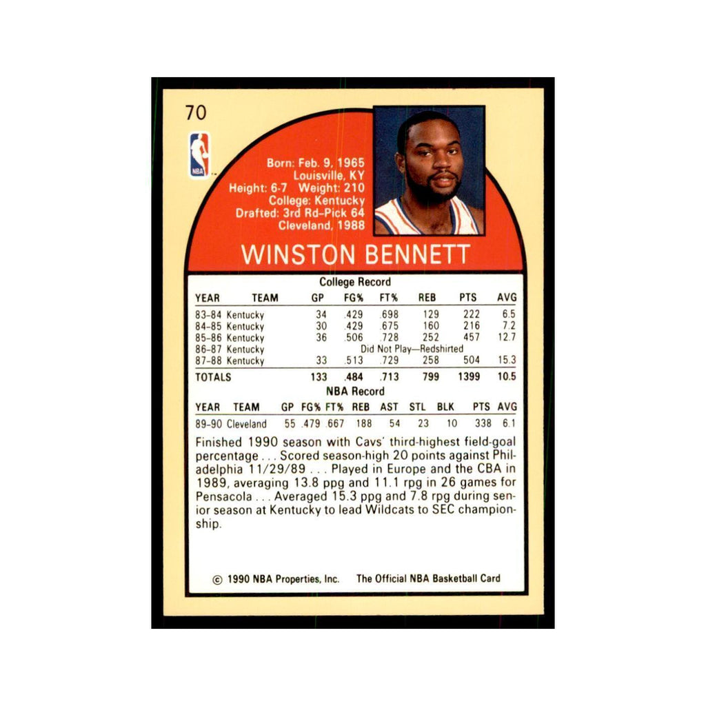 1990 NBA Hoops Winston Bennett Basketball Cards #70