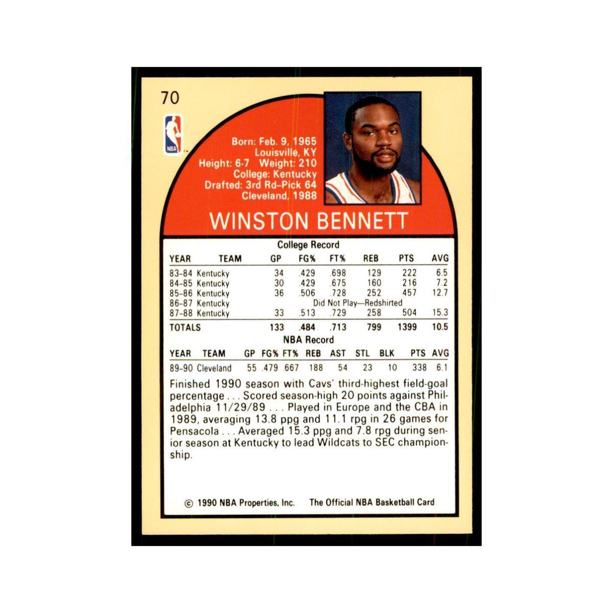 1990 NBA Hoops Winston Bennett Basketball Cards #70