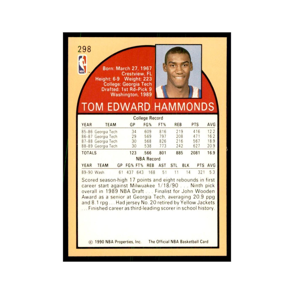 1990 NBA Hoops Tom Hammonds RC Basketball Cards #298B