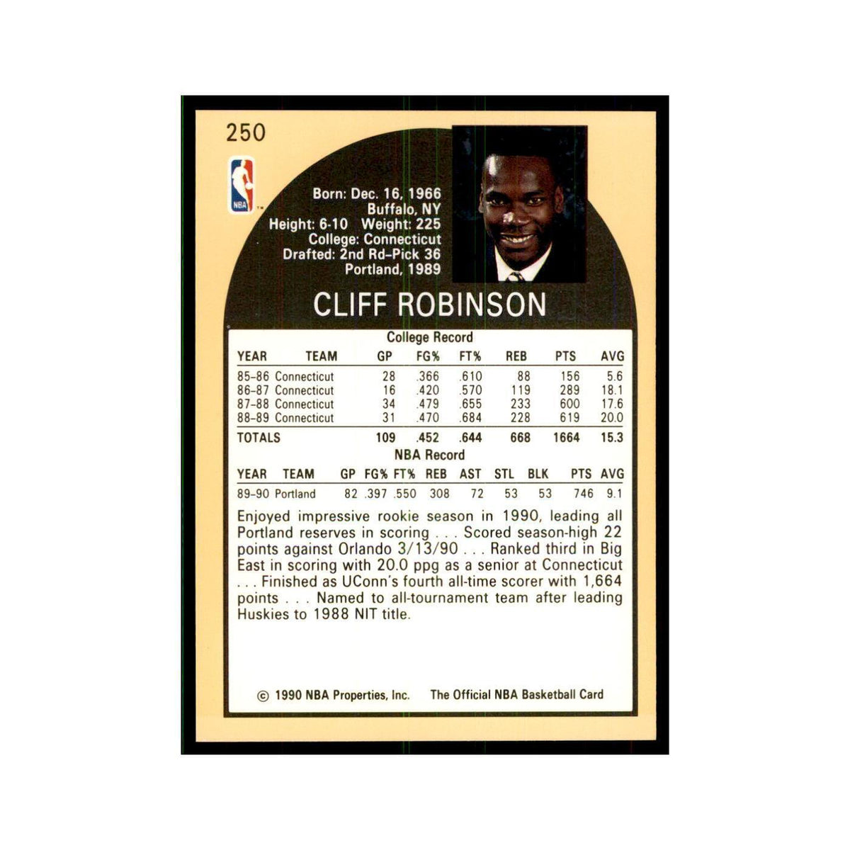 1990 NBA Hoops Cliff Robinson RC Basketball Cards #250