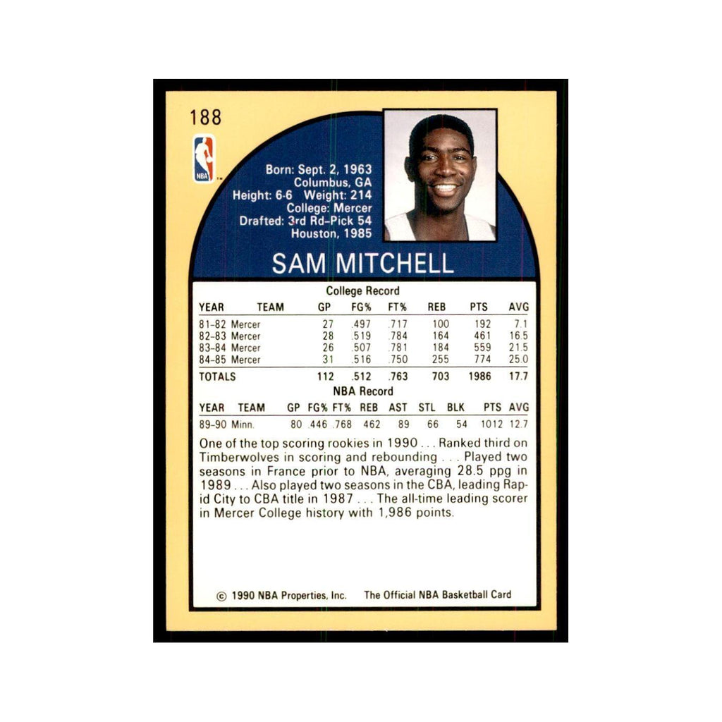 1990 NBA Hoops Sam Mitchell RC Basketball Cards #188