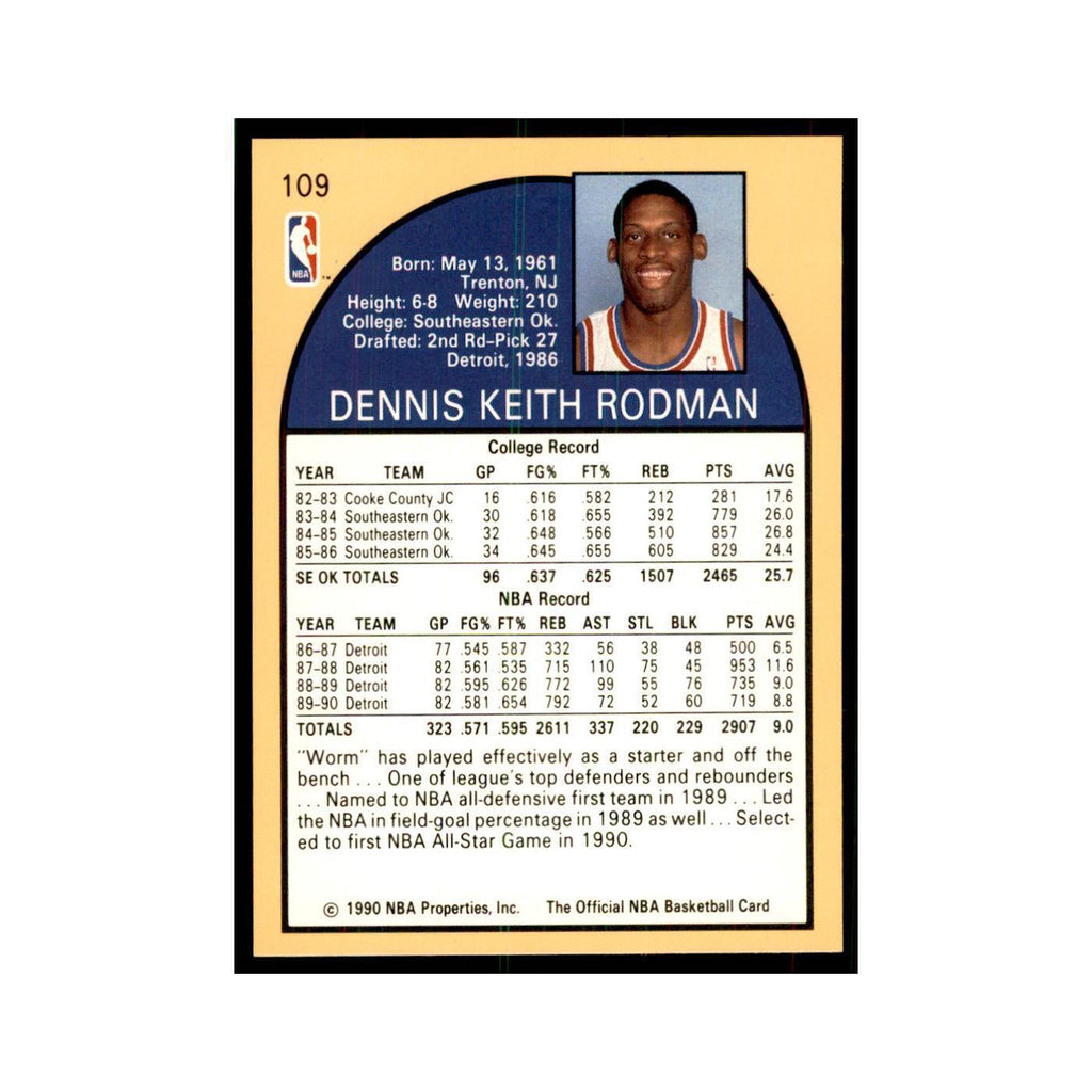 1990 NBA Hoops Dennis Rodman Basketball Cards #109