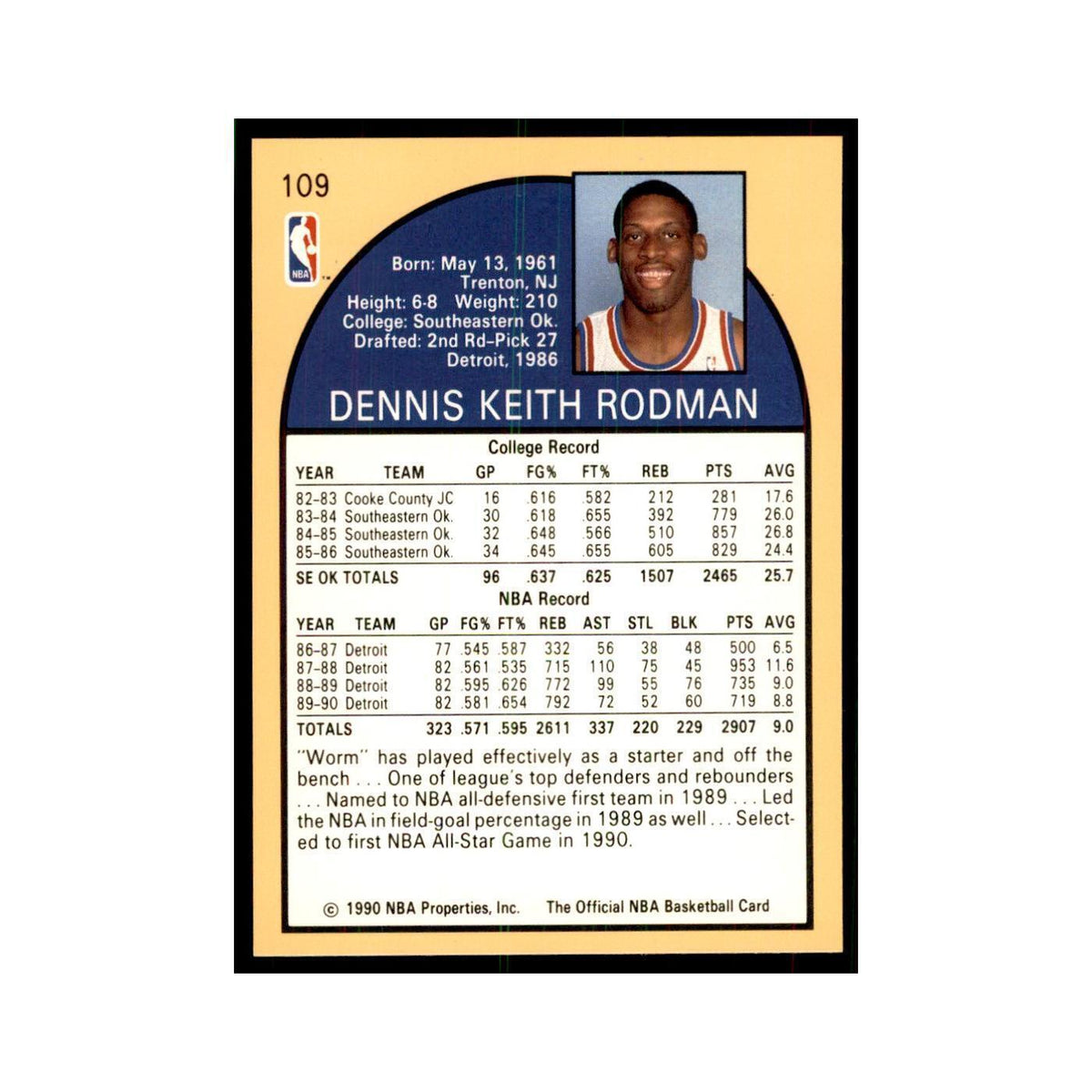 1990 NBA Hoops Dennis Rodman Basketball Cards #109