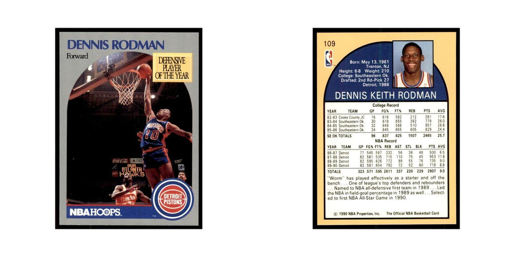 1990 NBA Hoops Dennis Rodman Basketball Cards #109