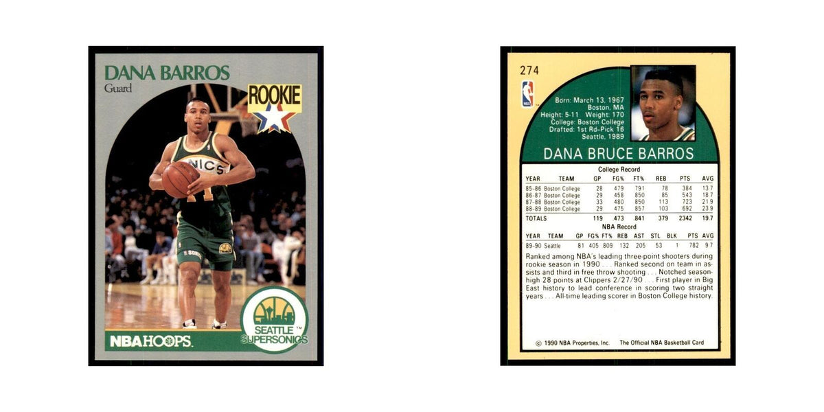 1990 NBA Hoops Dana Barros RC Basketball Cards #274