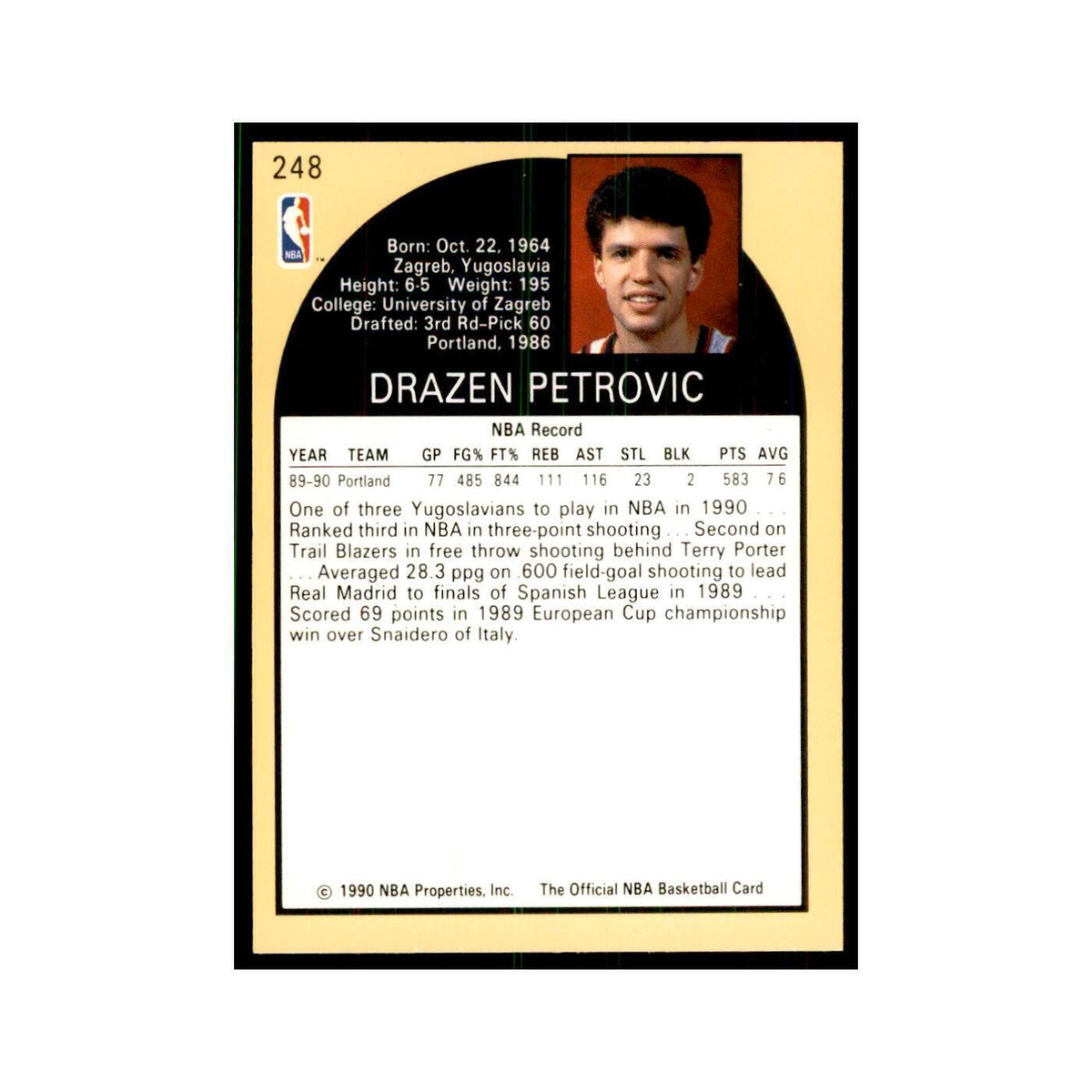 1990 NBA Hoops Drazen Petrovic RC Basketball Cards #248