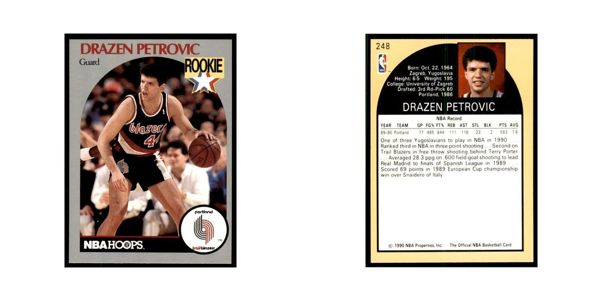 1990 NBA Hoops Drazen Petrovic RC Basketball Cards #248