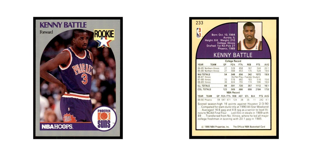 1990 NBA Hoops Kenny Battle RC Basketball Cards #233