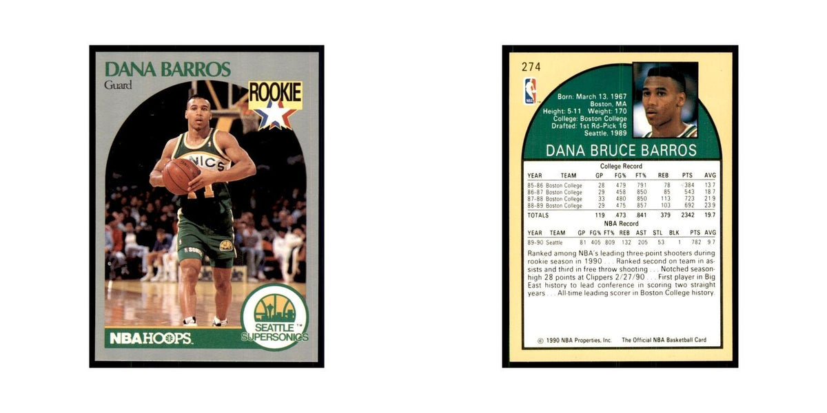 1990 NBA Hoops Dana Barros RC Basketball Cards #274
