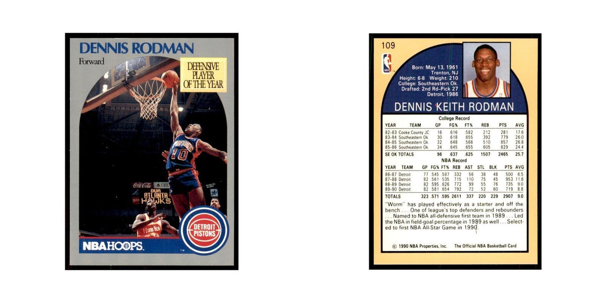 1990 NBA Hoops Dennis Rodman Basketball Cards #109