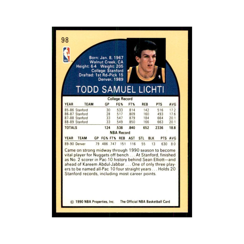 1990 NBA Hoops Todd Lichti Basketball Cards #98