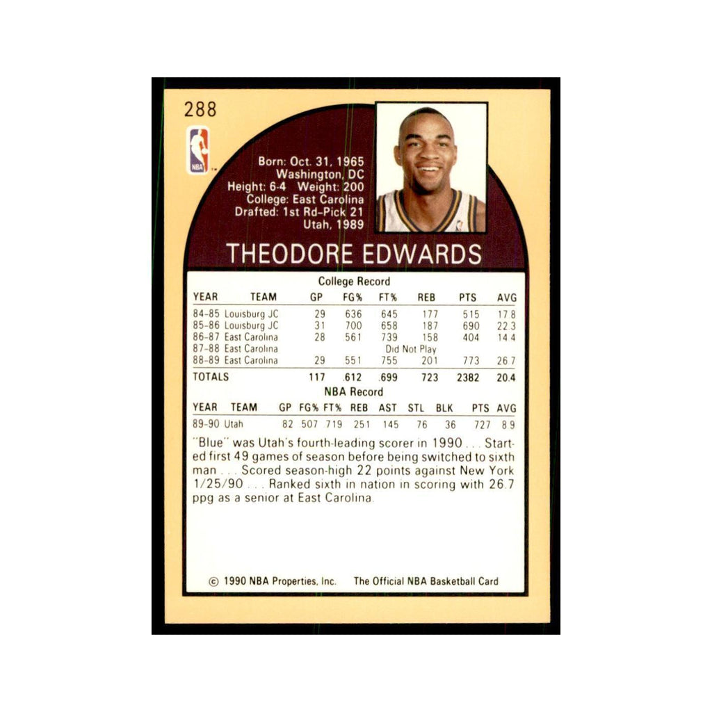 1990 NBA Hoops Blue Edwards RC Basketball Cards #288