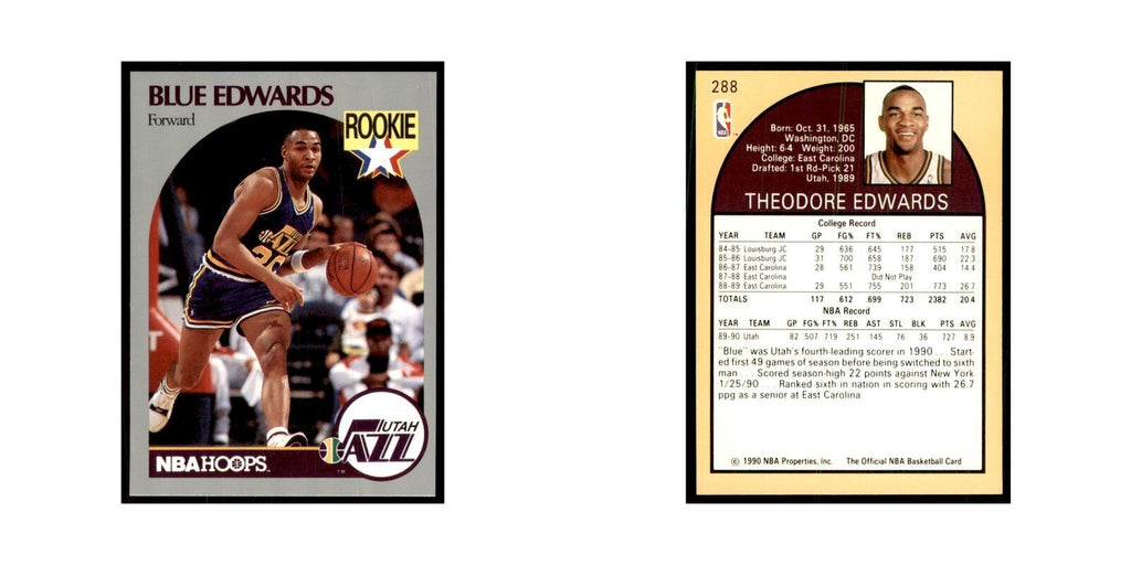 1990 NBA Hoops Blue Edwards RC Basketball Cards #288