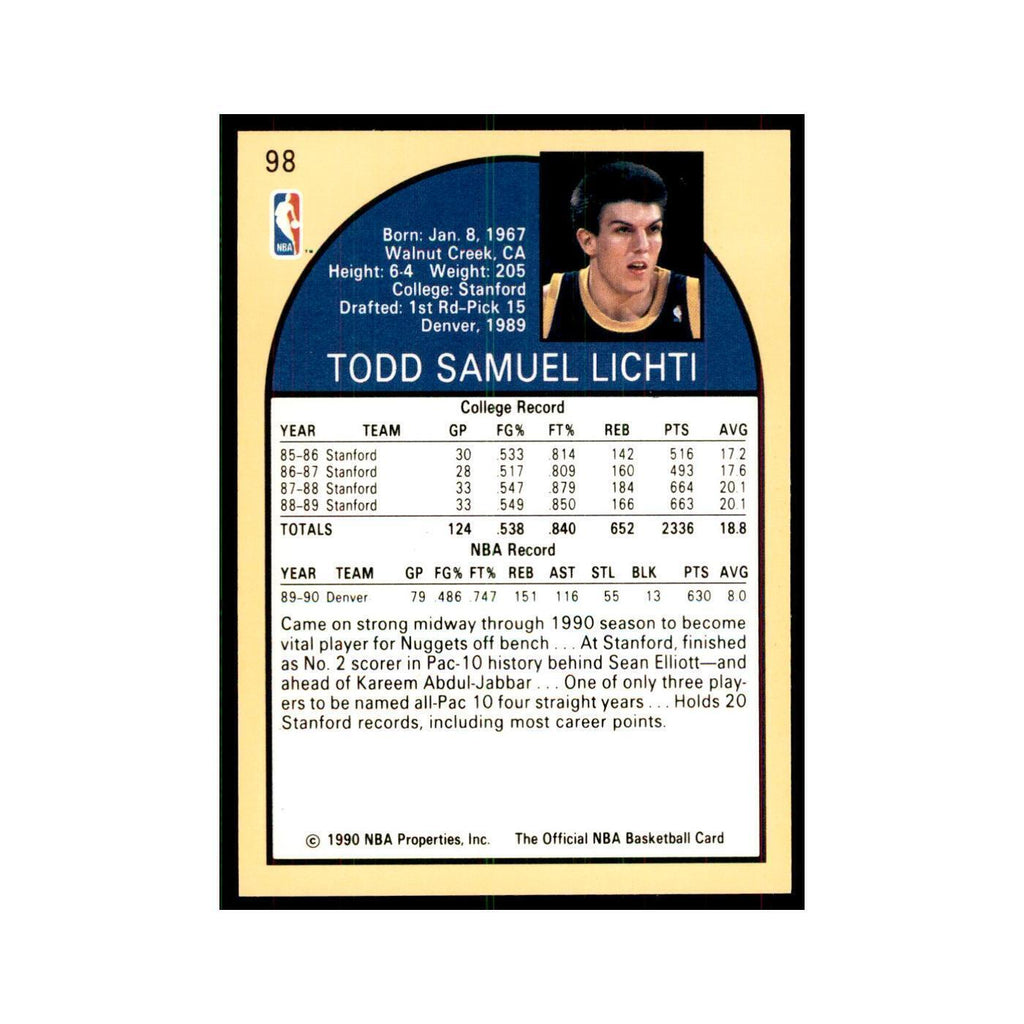 1990 NBA Hoops Todd Lichti Basketball Cards #98