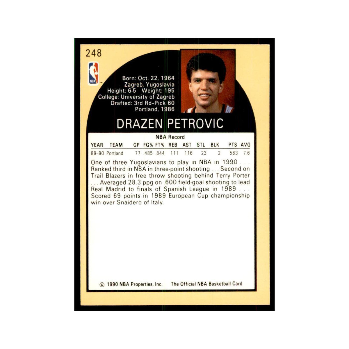 1990 NBA Hoops Drazen Petrovic RC Basketball Cards #248