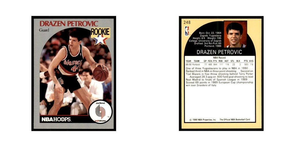 1990 NBA Hoops Drazen Petrovic RC Basketball Cards #248