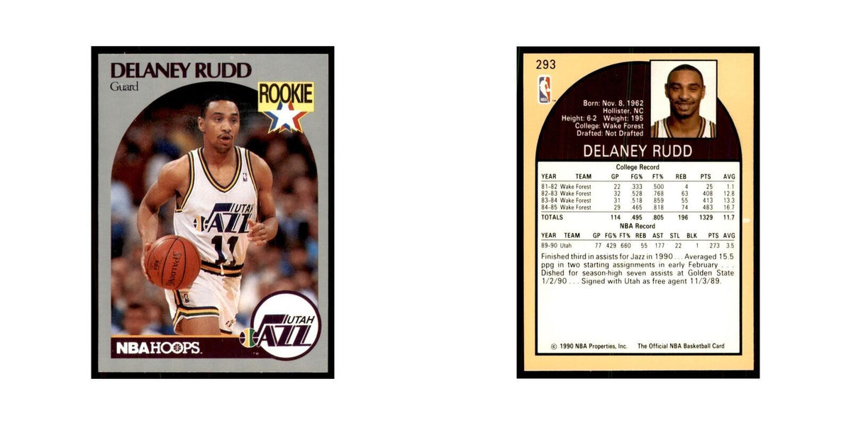 1990 NBA Hoops Delaney Rudd RC Basketball Cards #293