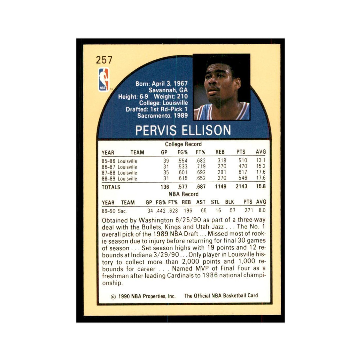 1990 NBA Hoops Pervis Ellison RC Basketball Cards #257