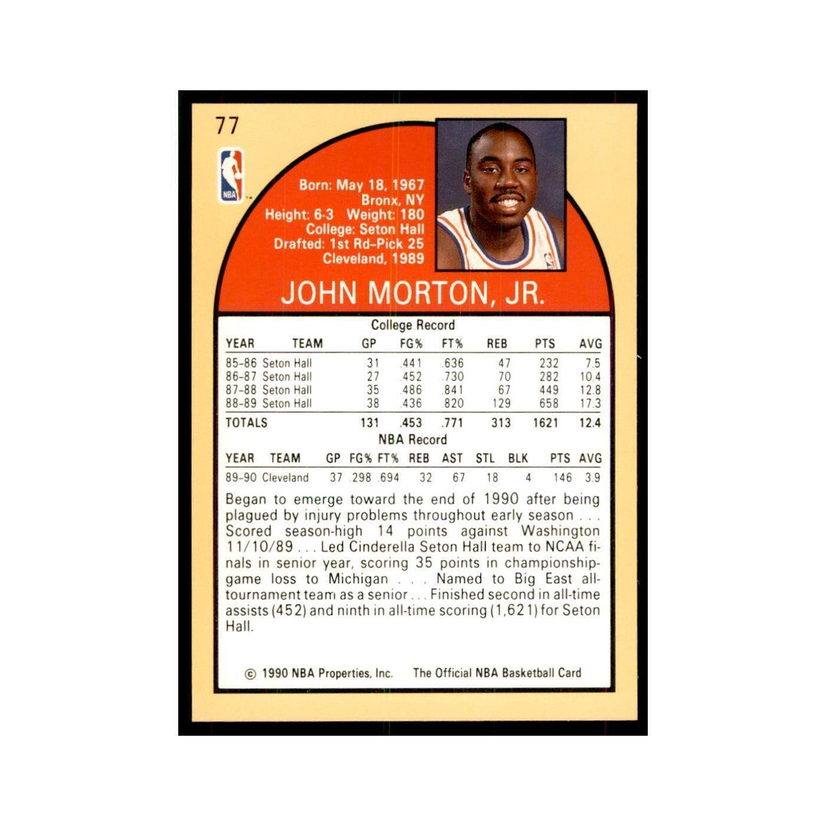 1990 NBA Hoops John Morton Basketball Cards #77