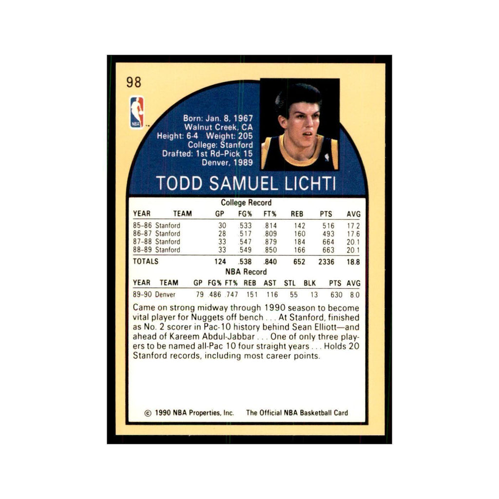 1990 NBA Hoops Todd Lichti Basketball Cards #98