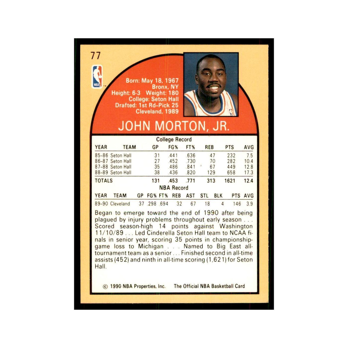 1990 NBA Hoops John Morton Basketball Cards #77