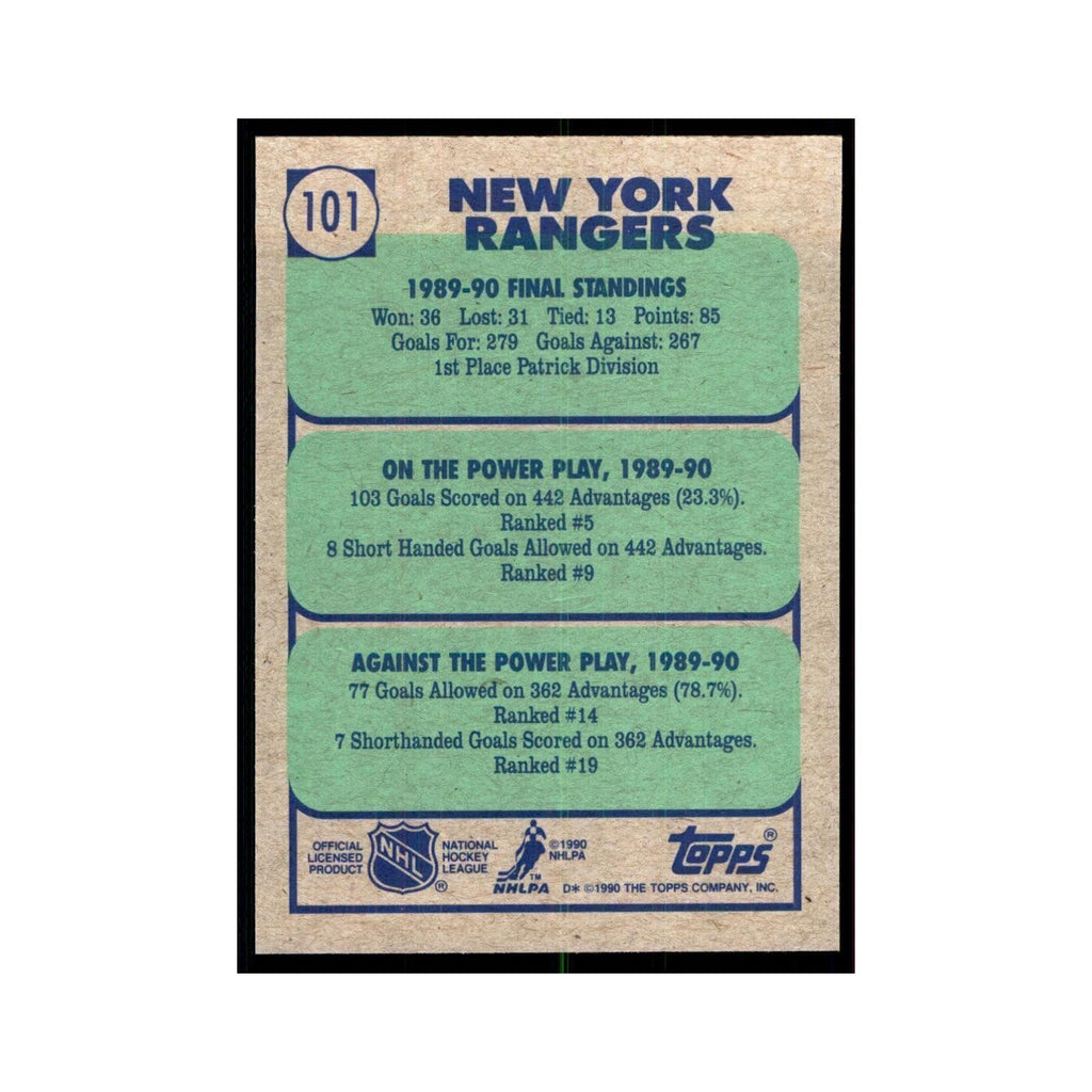 1990 Topps New York Rangers Hockey Cards #101