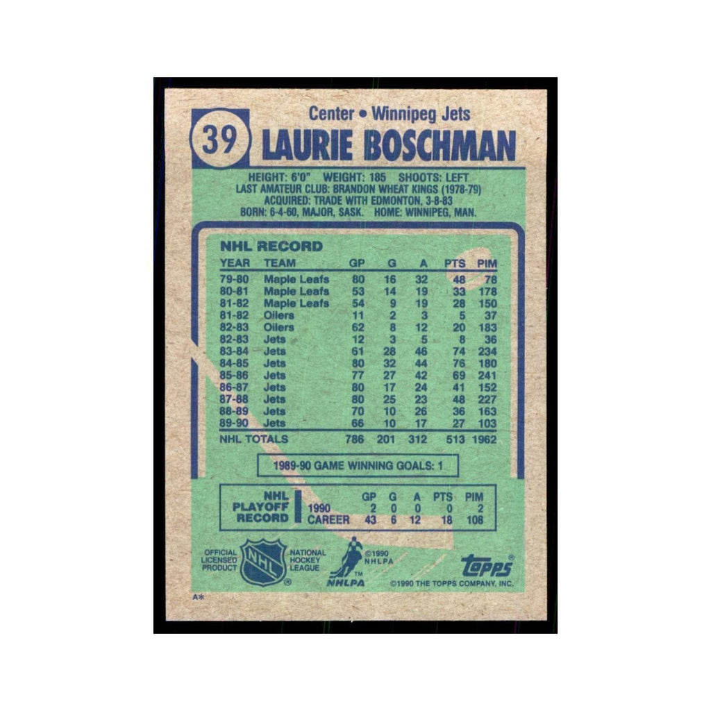 1990 Topps Laurie Boschman Hockey Cards #39