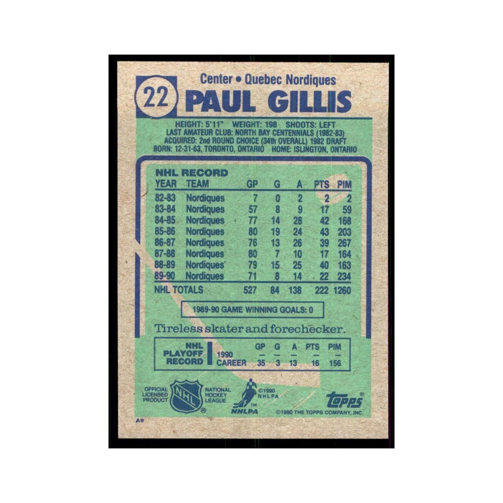 1990 Topps Paul Gillis Hockey Cards #22