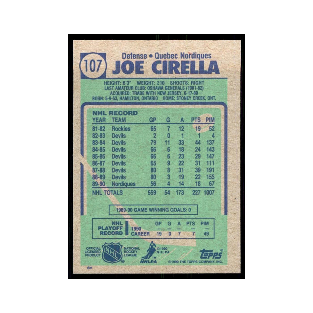 1990 Topps Joe Cirella Hockey Cards #107