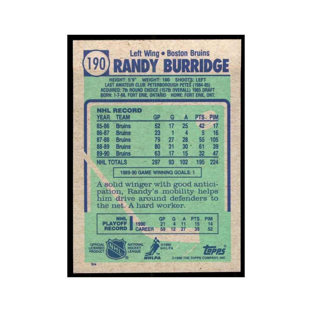 1990 Topps Randy Burridge Hockey Cards #190