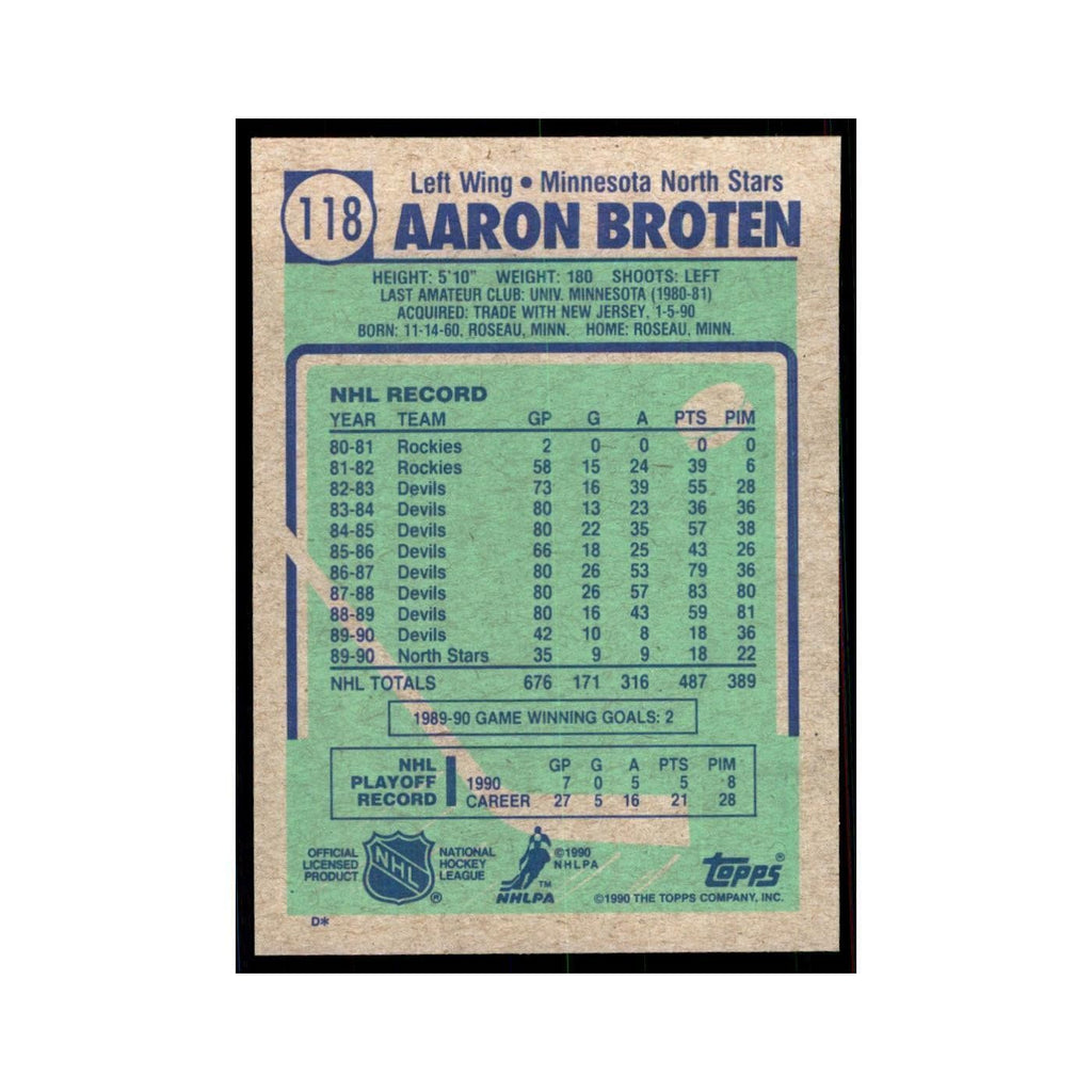 1990 Topps Aaron Broten Hockey Cards #118