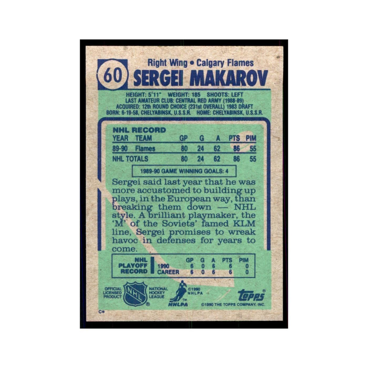 1990 Topps Sergei Makarov Hockey Cards #60