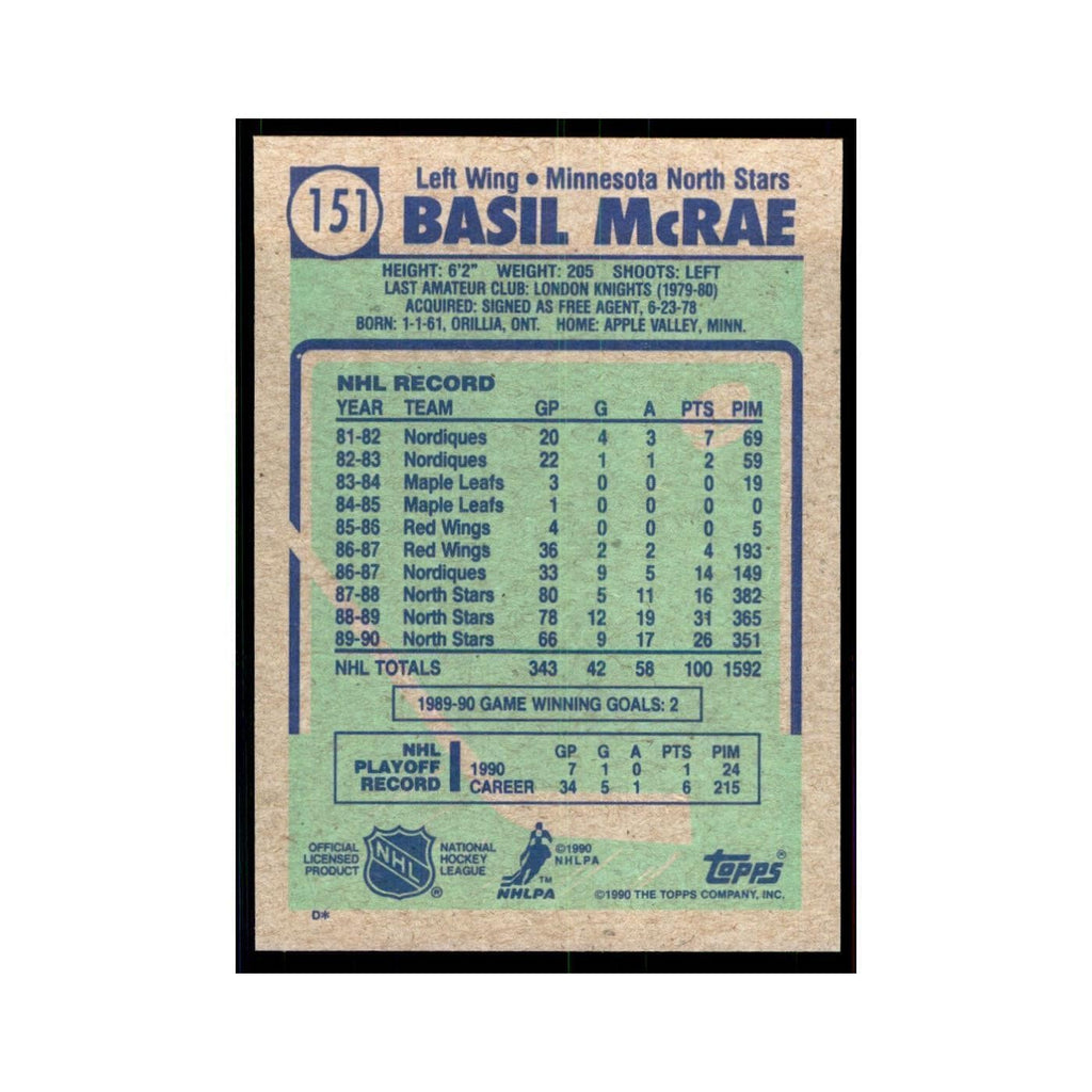 1990 Topps Basil McRae Hockey Cards #151