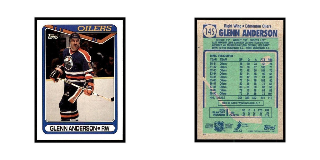 1990 Topps Glenn Anderson Hockey Cards #145