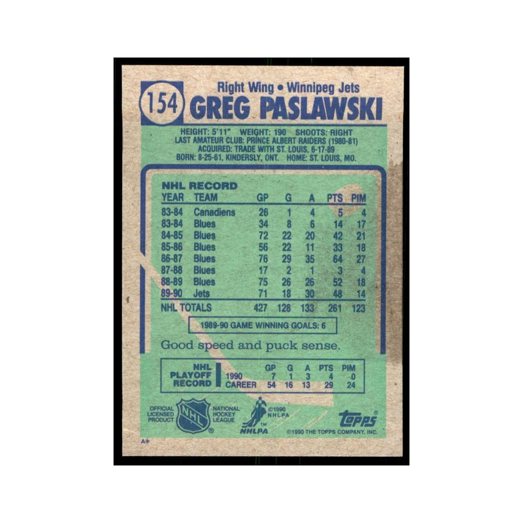 1990 Topps Greg Paslawski Hockey Cards #154