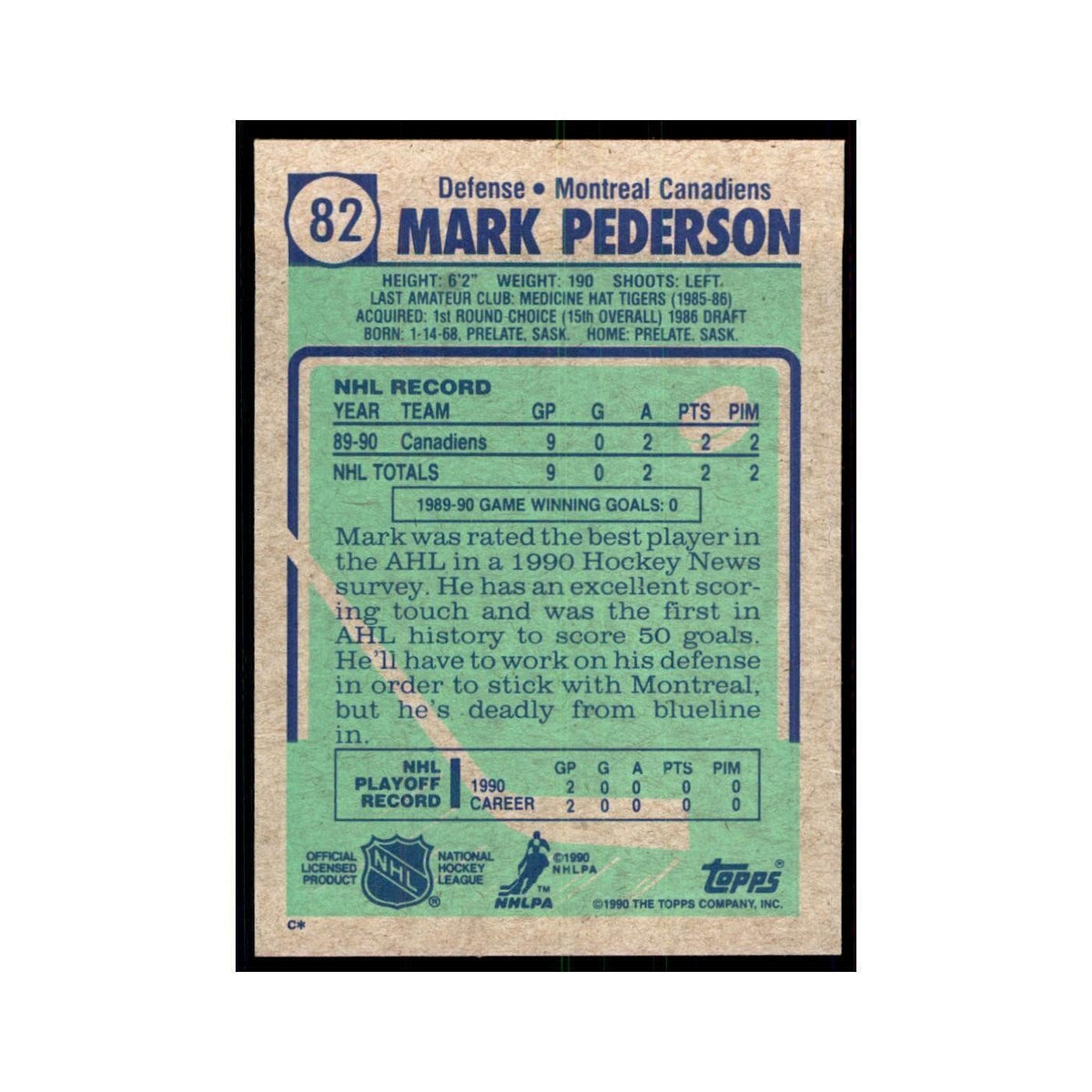 1990 Topps Mark Pederson Hockey Cards #82