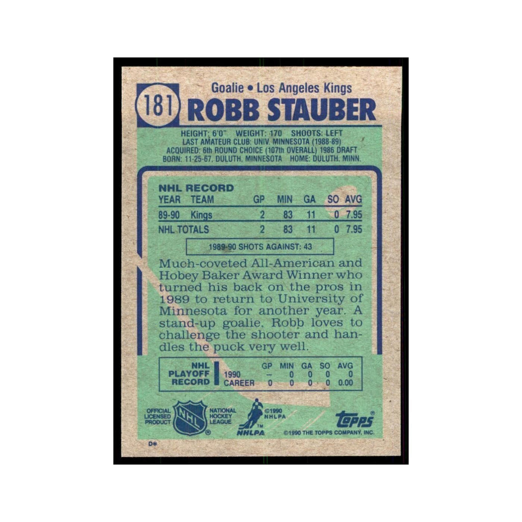 1990 Topps Robb Stauber Hockey Cards #181
