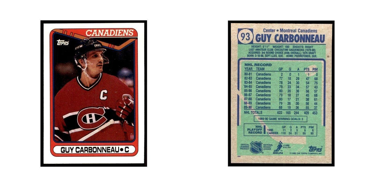 1990 Topps Guy Carbonneau Hockey Cards #93