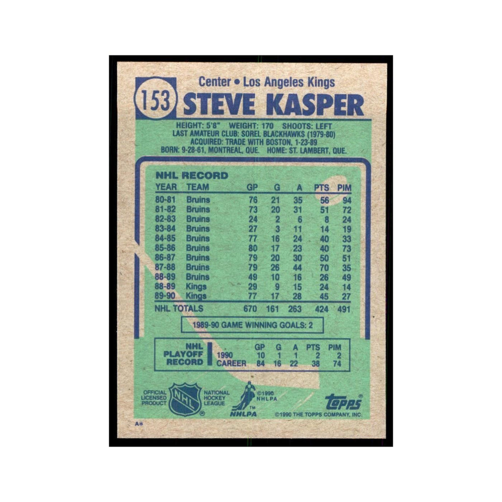 1990 Topps Steve Kasper Hockey Cards #153