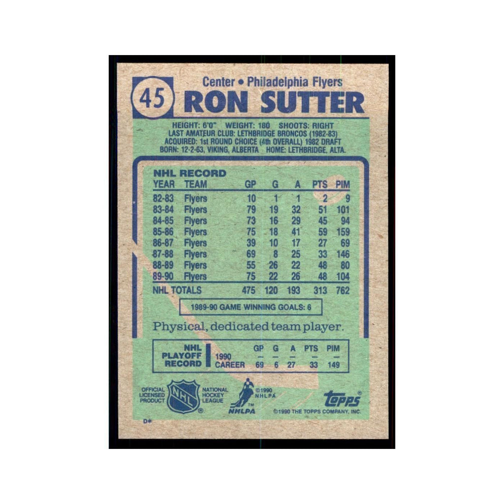 1990 Topps Ron Sutter Hockey Cards #45