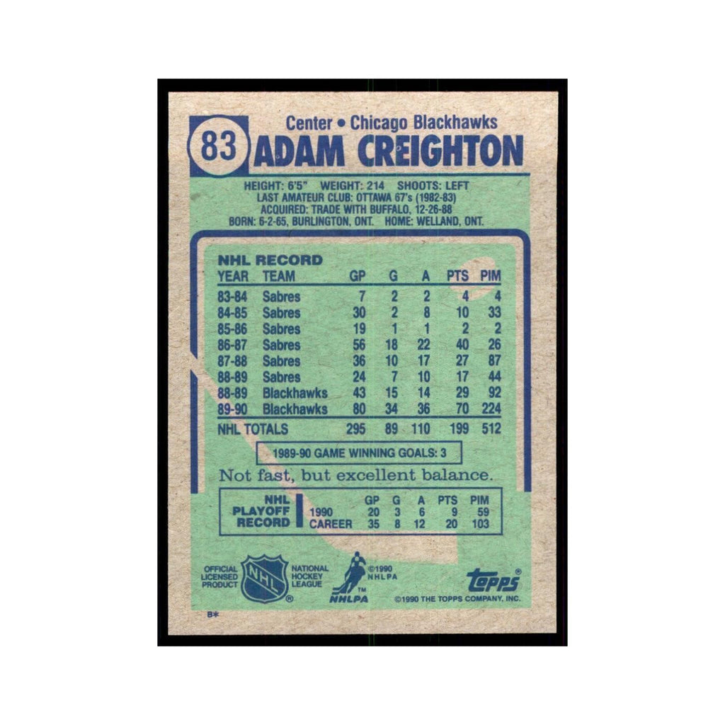 1990 Topps Adam Creighton Hockey Cards #83