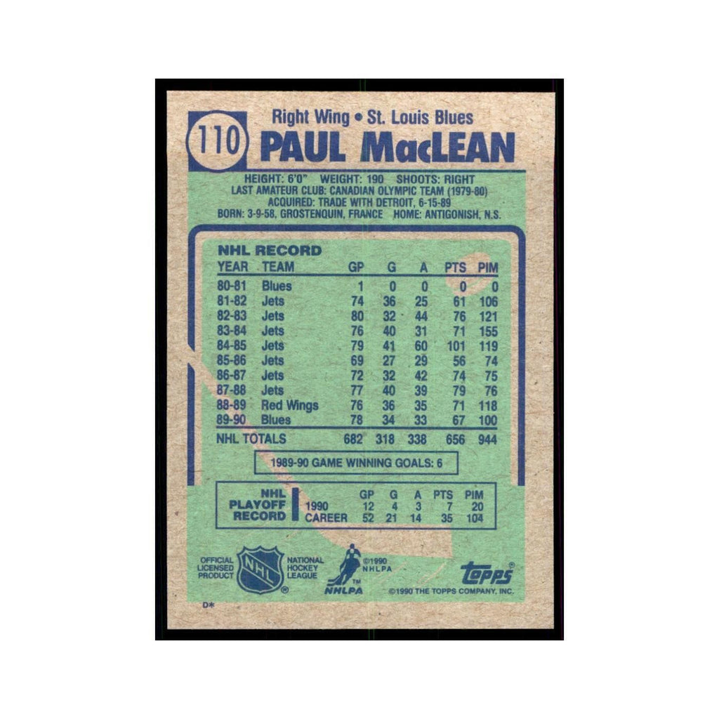 1990 Topps Paul MacLean Hockey Cards #110